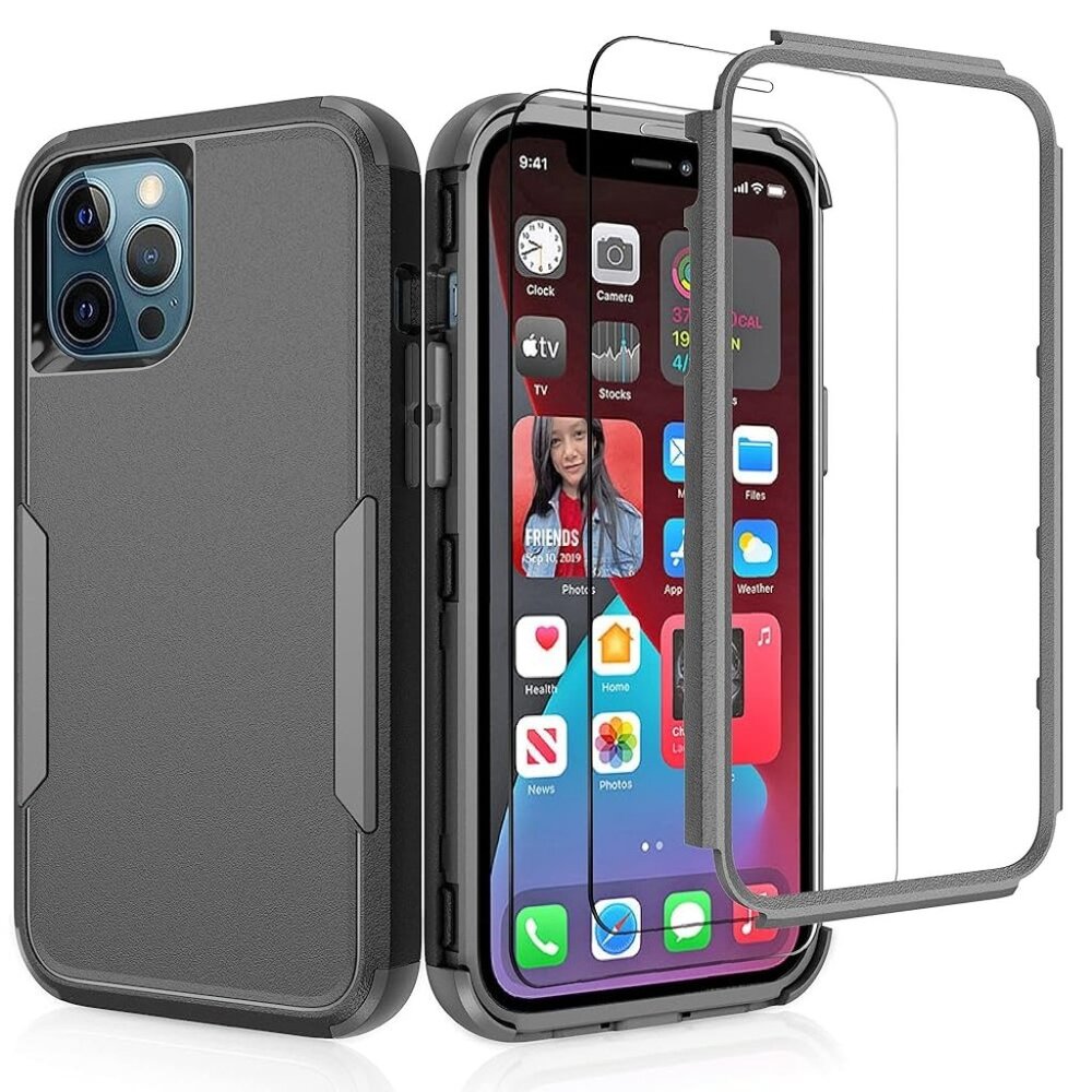 JSHRU Military-Grade Drop Protection Phone Case for iPhone 12 Pro, Black NEW